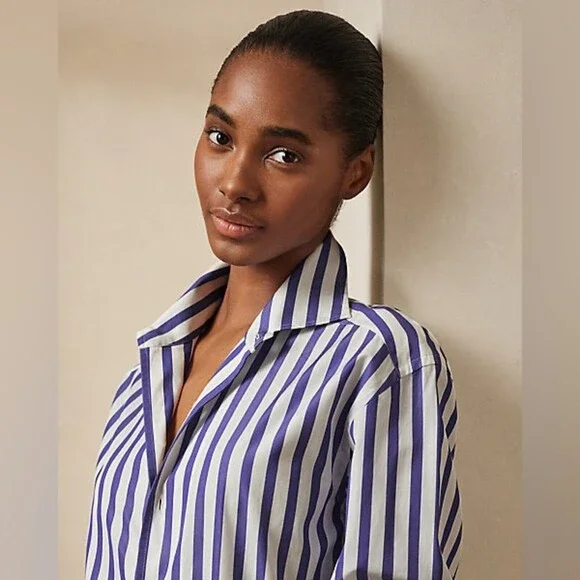 RALPH LAUREN Purple Label collection Blue White Striped Cotton Shirt Sz US 4 - Picture 6 of 6